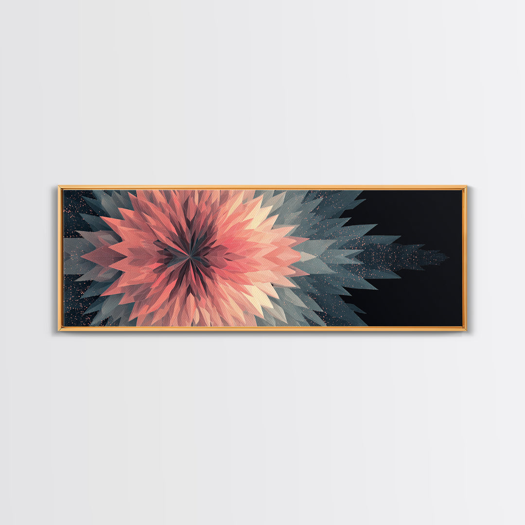 Blush Coral Geometric Flower Canvas Print, Midcentury Modern Wall Art, Abstract Starburst Decor, Large Horizontal Print Gift