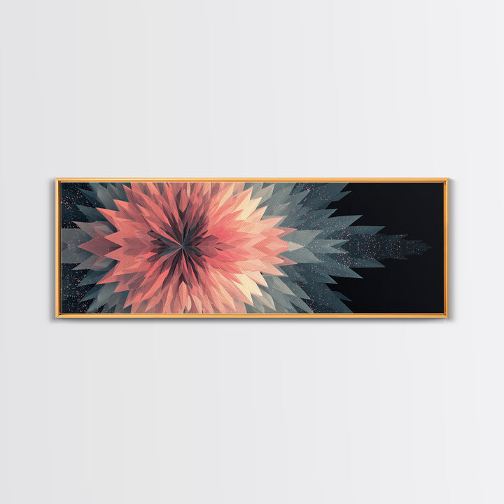 Blush Coral Geometric Flower Canvas Print, Midcentury Modern Wall Art, Abstract Starburst Decor, Large Horizontal Print Gift