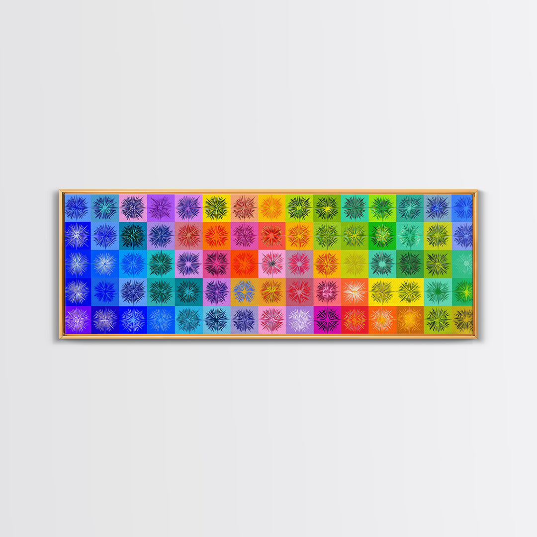 Colorful Pop Art Starburst Grid Wall Art, Retro Geometric Poster, Midcentury Modern Decor, Bright Abstract Canvas Print Set