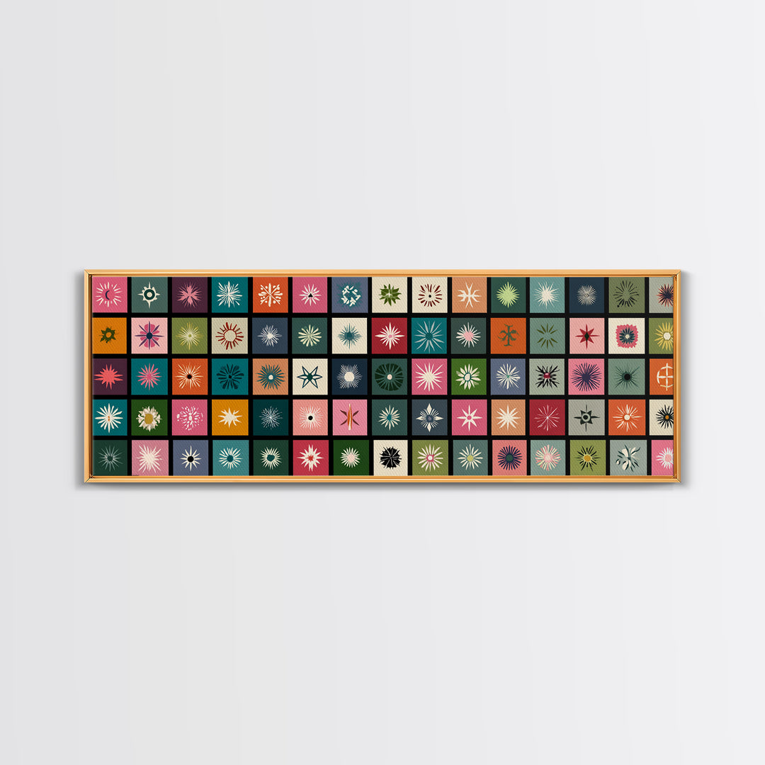 Atomic Starburst Pattern Wall Art, Midcentury Modern Geometric Print, Retro MCM Decor, Colorful Tile Canvas Print, Gallery Wall
