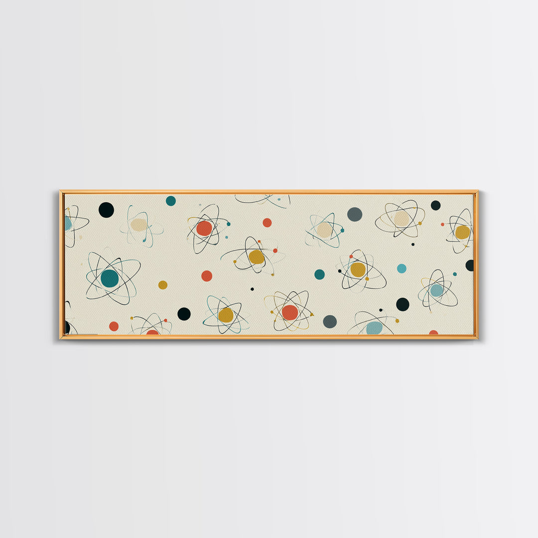 Retro Atom Pattern Canvas Print, Mid Century Modern Wall Decor, Atomic Science Art, Minimal Geometric Poster, MCM Home Decor