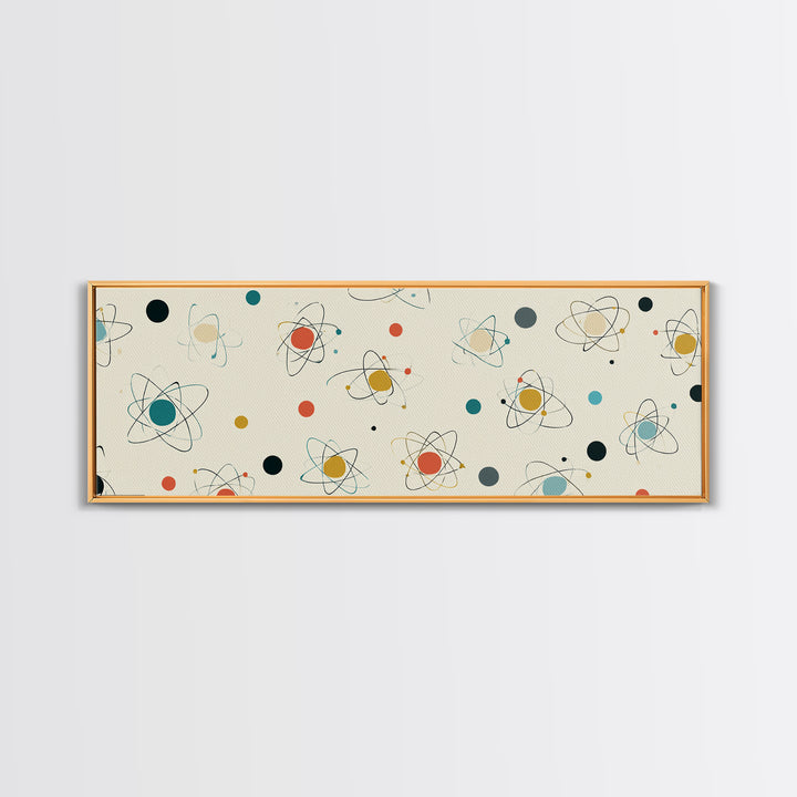 Retro Atom Pattern Canvas Print, Mid Century Modern Wall Decor, Atomic Science Art, Minimal Geometric Poster, MCM Home Decor