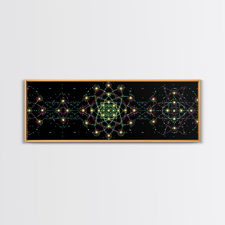 Neon Atomic Mandala Wall Art, Mid Century Modern Space Decor, Retro Science Poster, Psychedelic Geometric MCM Print, Black Wall Decor