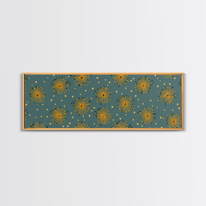 Yellow Starburst Floral Wall Art, Mid Century Modern Print, Retro Atomic Pattern Poster, Teal Kitchen Decor, MCM Art Print
