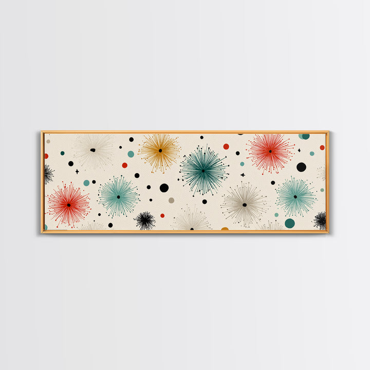 Multicolor Atomic Starburst Wall Art, Mid Century Modern Print, Retro Confetti Pattern Poster, Cream Background MCM Decor