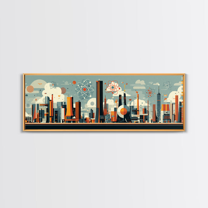 Atomic Midcentury City With Mod Towers Wall Art, Retro Modern Art Print, Geometric Skyline Poster, MCM Home Decor, Canvas Print