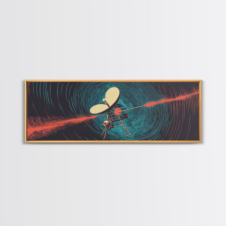 Deep Space Probe Signal Wall Art, Blue Spiral Radio Waves, Retro Sci Fi Poster, Modern Abstract Living Room And Office Decor Print