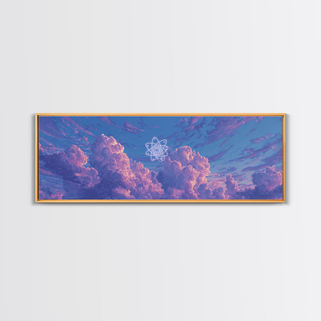 Purple Dream Clouds With Atomic Star Wall Art, Retro Sci Fi Sky Poster, Midcentury Modern Decor, Cosmic Canvas Print, Bedroom Decor