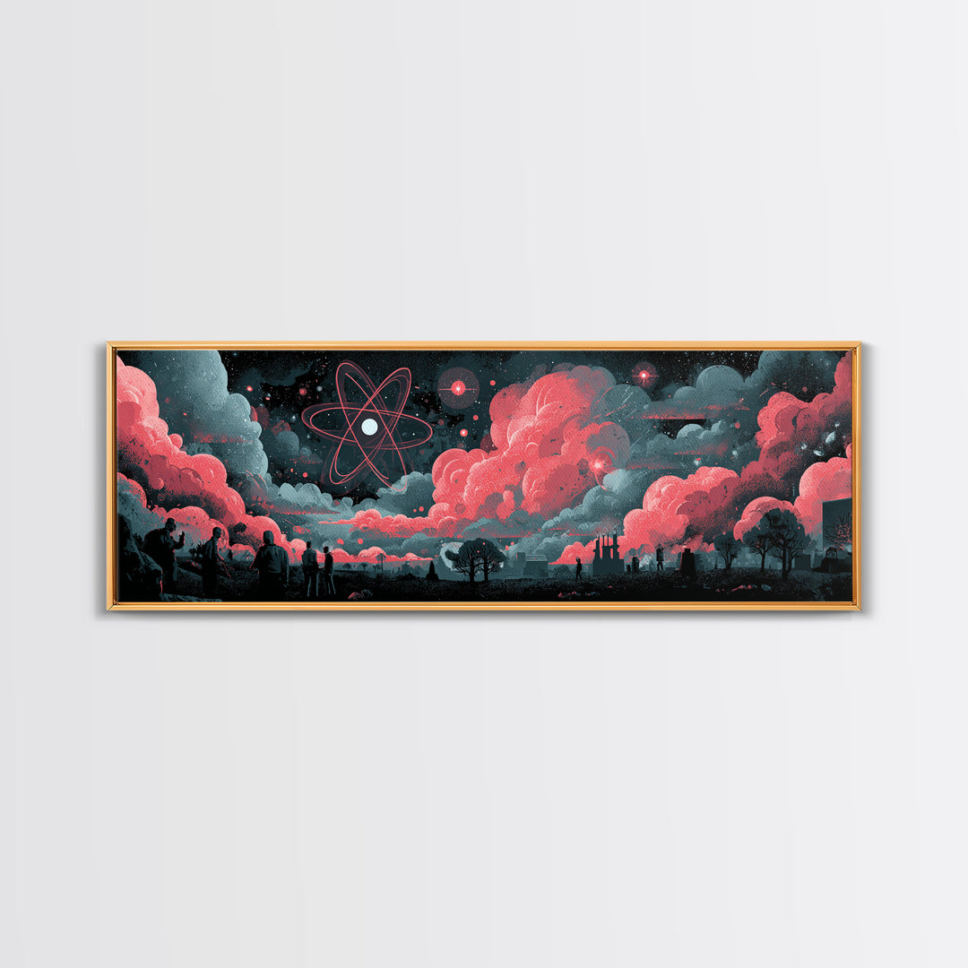 Red Atomic Clouds Over Retro Sci Fi Horizon Wall Art, Midcentury Modern Poster, Space Abstract Art, Moody Office Decor Print