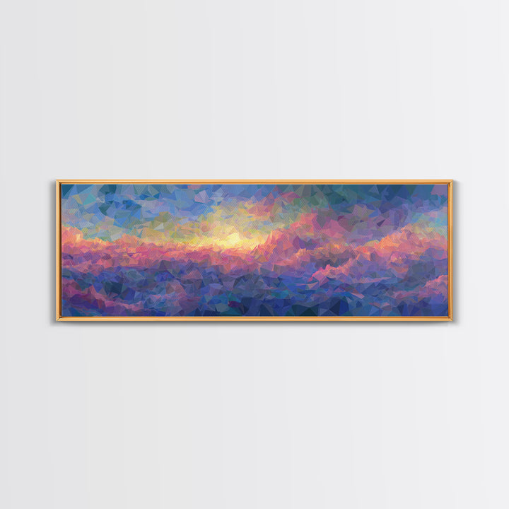 Pastel Low Poly Mountain Sunrise Wall Art, Colorful Landscape Print, Modern Abstract Art, Bedroom Decor, Large Canvas Poster