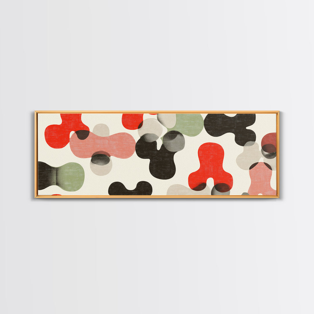 Red Black Sage Organic Shape Wall Art, Midcentury Modern Abstract Canvas, Retro Geometric Print, MCM Living Room Decor Poster