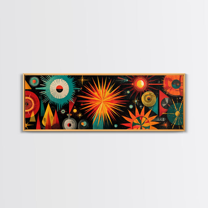 Atomic Starburst Fireworks Wall Art, Midcentury Modern Space Age Print, Retro MCM Canvas For Living Room Decor Poster Gift