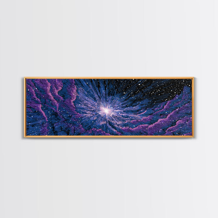 Purple Blue Cosmic Starfield Wall Art, Modern Abstract Space Canvas, Retro Sci Fi Digital Print For Bedroom Decor Poster