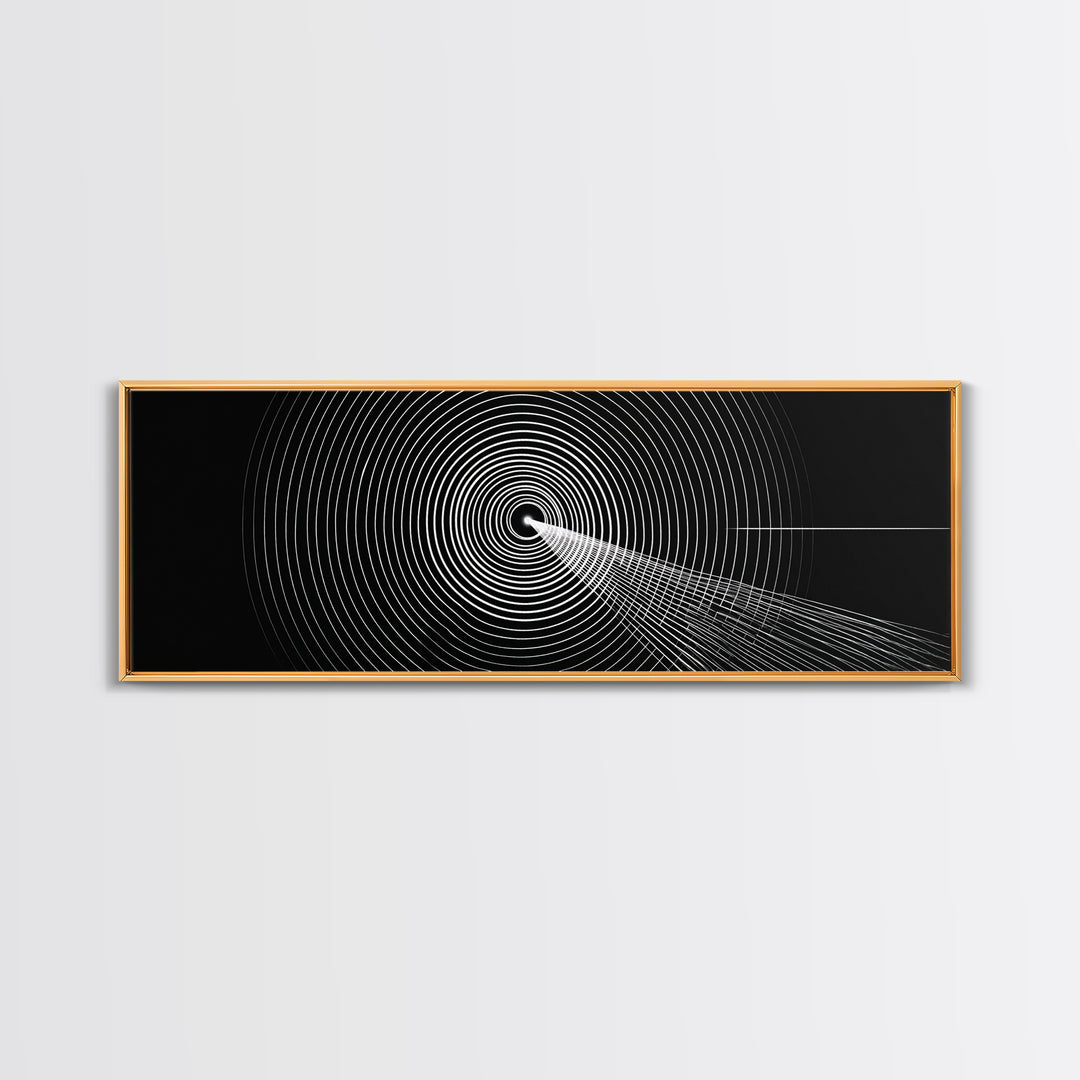 Black White Concentric Tunnel Wall Art, Modern Op Art Line Print, Minimal Geometric Canvas For Office And Game Room Decor