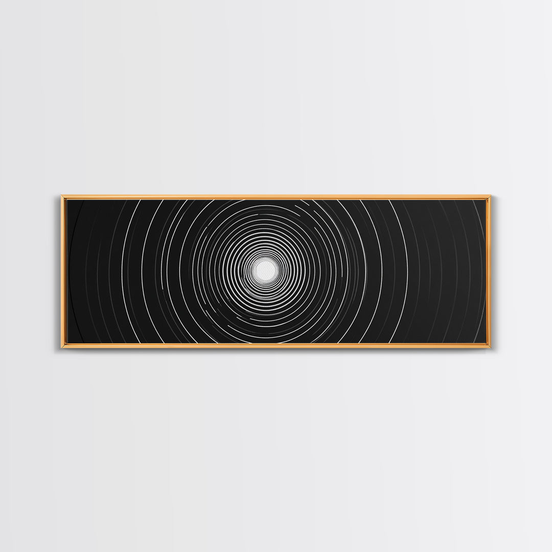 White Light Concentric Circle Canvas Print, Black Modern Op Art Wall Decor, Minimal Geometric Poster For Home Office Space
