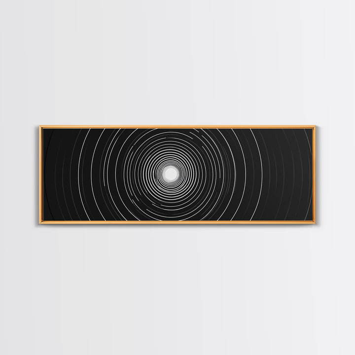 White Light Concentric Circle Canvas Print, Black Modern Op Art Wall Decor, Minimal Geometric Poster For Home Office Space