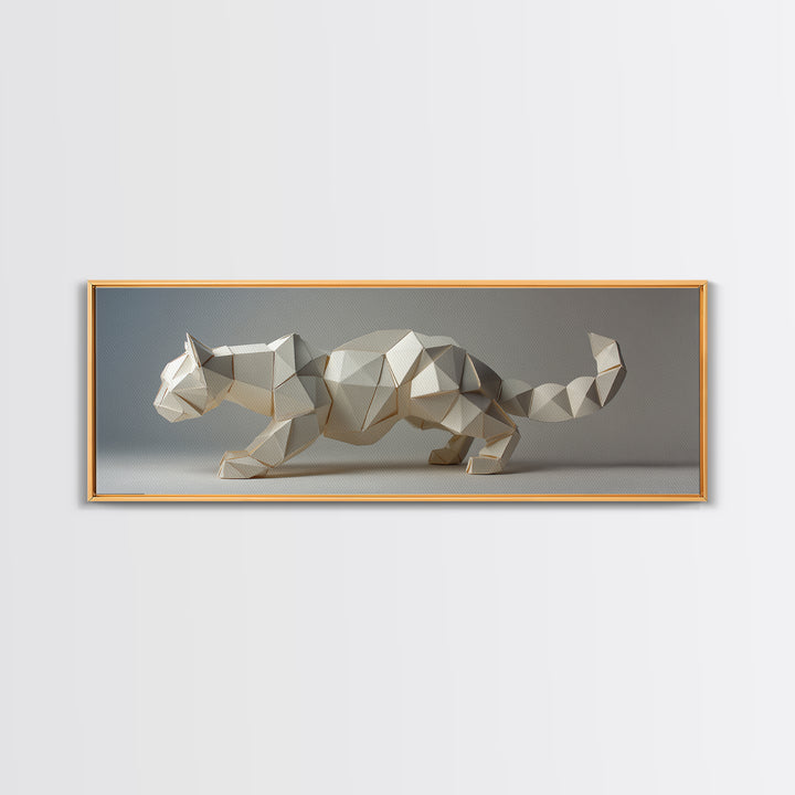 Faceted Low Poly Wild Cat Wall Art, Midcentury Modern Art Print, Minimalist Animal Decor, Abstract MCM Home Decor Gift For Living Room