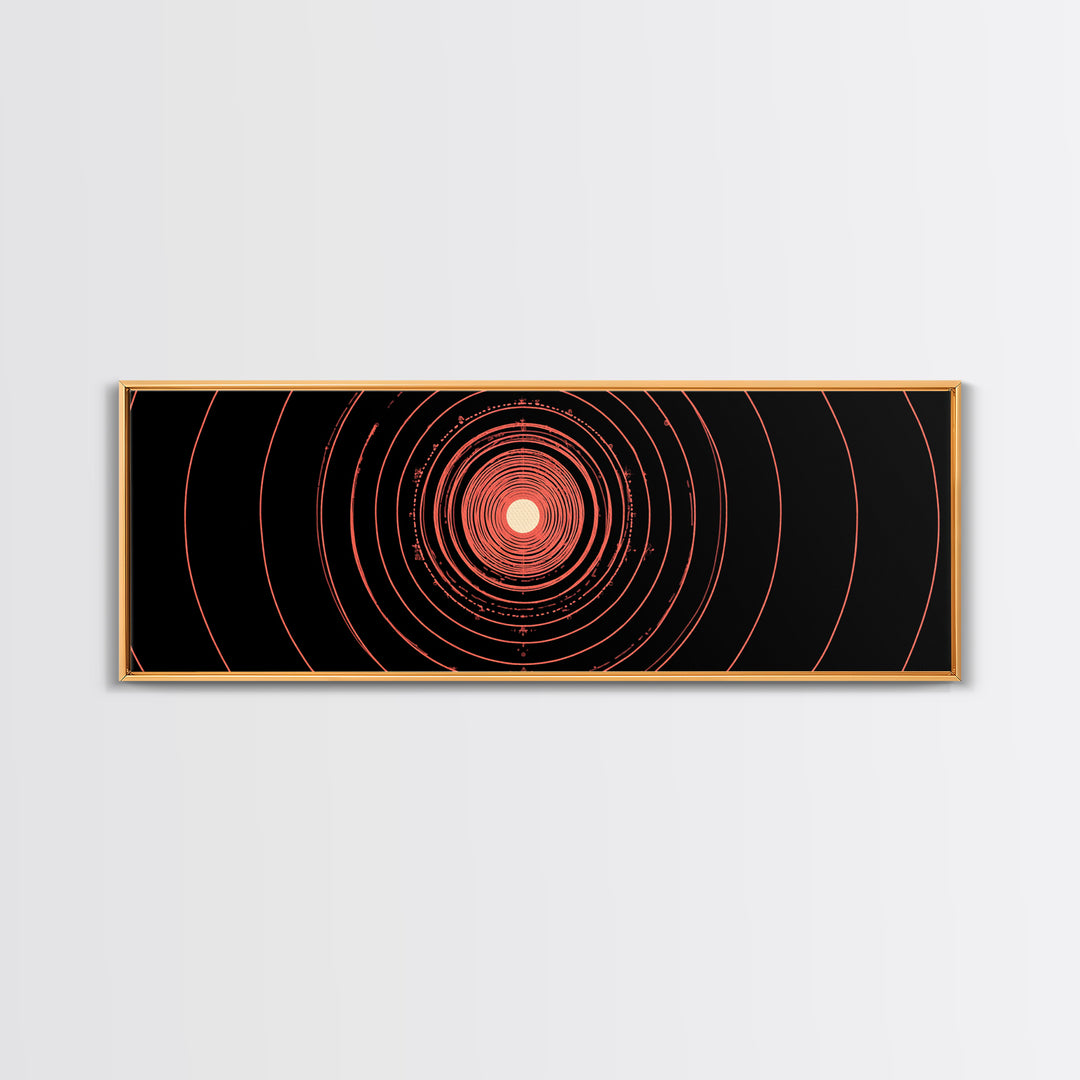Orange Red Concentric Circle Wall Art, Modern Abstract Op Art Print, Cosmic Retro Minimal Poster For Bedroom Gallery Decor