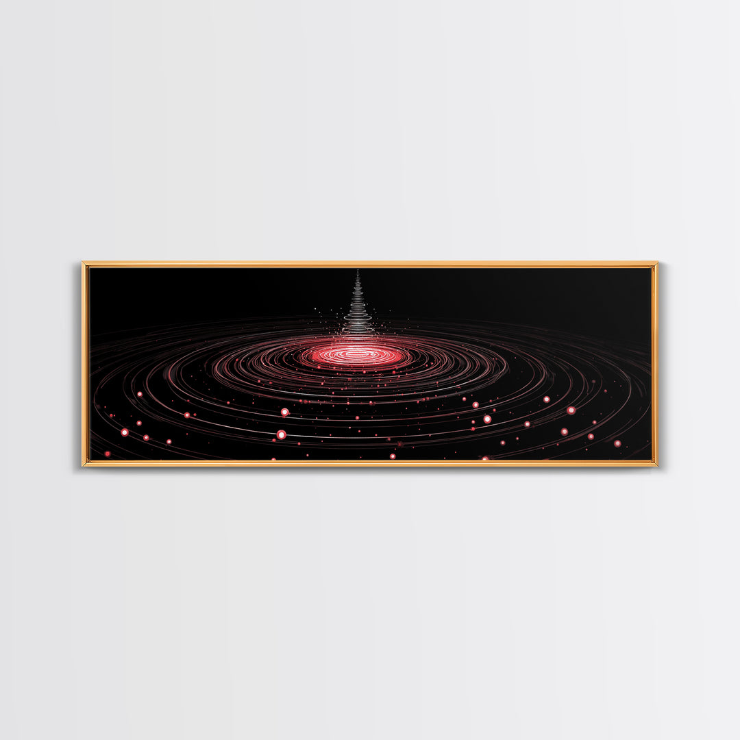 Red Orbital Light Rings In Black Space Canvas Print, Futuristic Abstract Art, Modern Wall Decor, Retro Sci Fi Poster, Digital Art Print