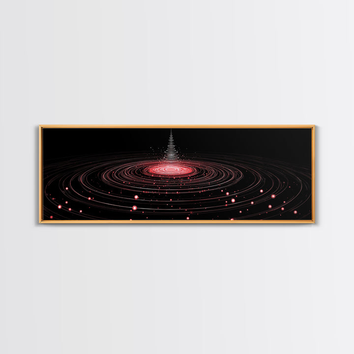 Red Orbital Light Rings In Black Space Canvas Print, Futuristic Abstract Art, Modern Wall Decor, Retro Sci Fi Poster, Digital Art Print