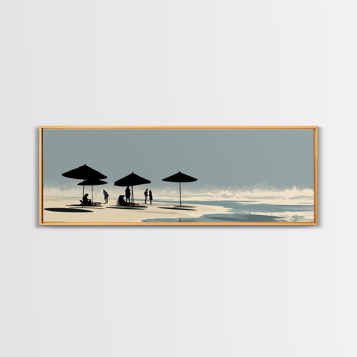 Minimal Beach Umbrella Silhouettes Canvas Print, Coastal Wall Art, Scandinavian Modern Decor, Neutral Living Room Art, Office Decor
