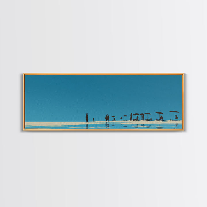 Minimal Blue Beach Horizon With Tiny Figures Wall Art, Coastal Landscape Print, Modern Wall Decor, Scandinavian Print, Large Prints