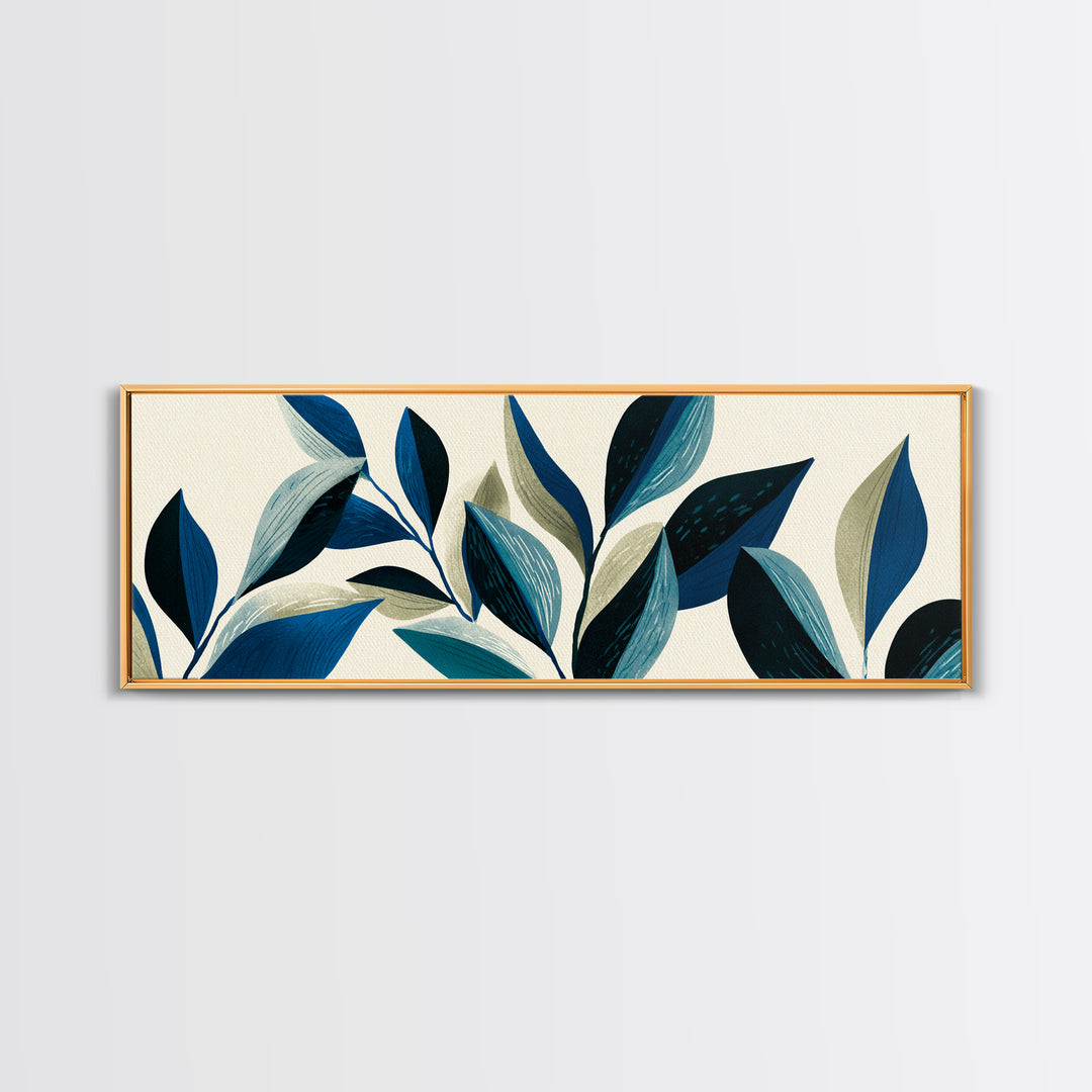 Blue Botanical Branches On Cream Wall Art, Minimalist Nature Print, Midcentury Modern Decor, Scandinavian Home Art Poster