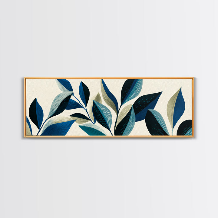 Blue Botanical Branches On Cream Wall Art, Minimalist Nature Print, Midcentury Modern Decor, Scandinavian Home Art Poster