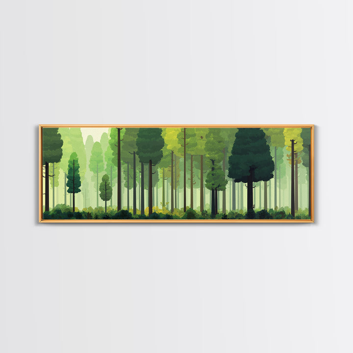 Soft Green Woodland Forest Wall Art, Midcentury Modern Nature Print, Scandinavian Modern Decor, Large Canvas Landscape Art