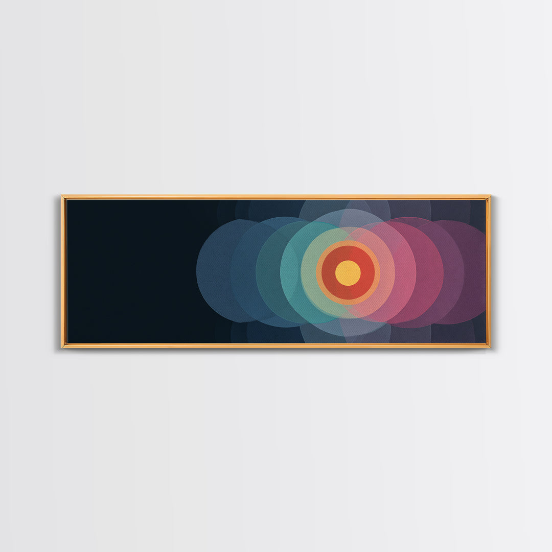 Translucent Target Circles Canvas Print, Midcentury Modern Abstract Wall Art, Colorful Geometric Decor, Pink Blue Poster