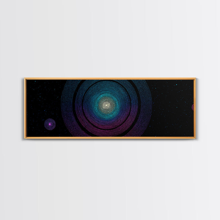 Glowing Nebula Mandala Canvas Print, Midcentury Modern Space Wall Art, Blue Purple Cosmic Decor, Geometric Star Poster Art