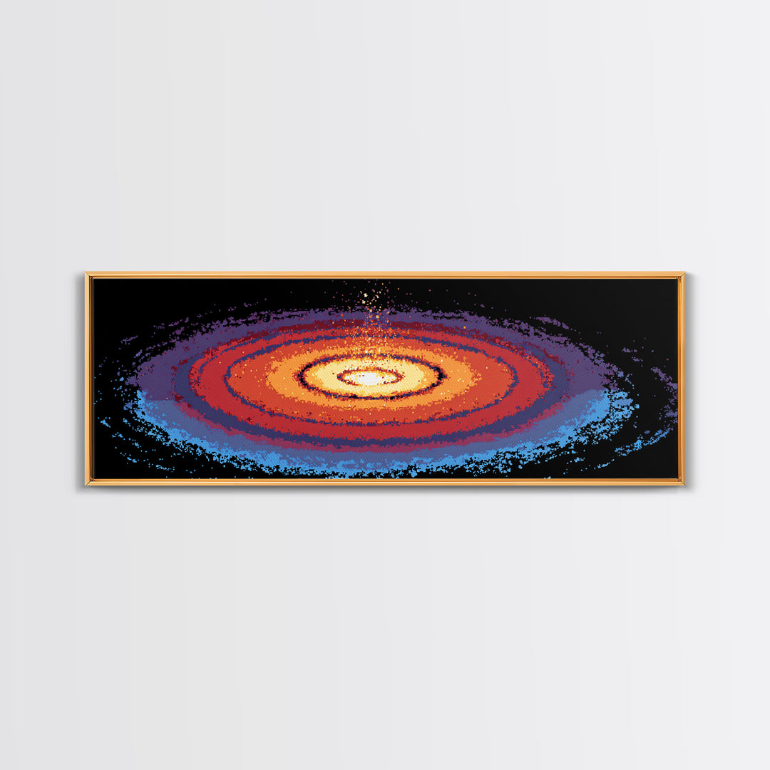 Orange Blue Spiral Galaxy Wall Art, Midcentury Modern Space Abstract Print, Cosmic Retro Decor, Large Canvas Statement Art