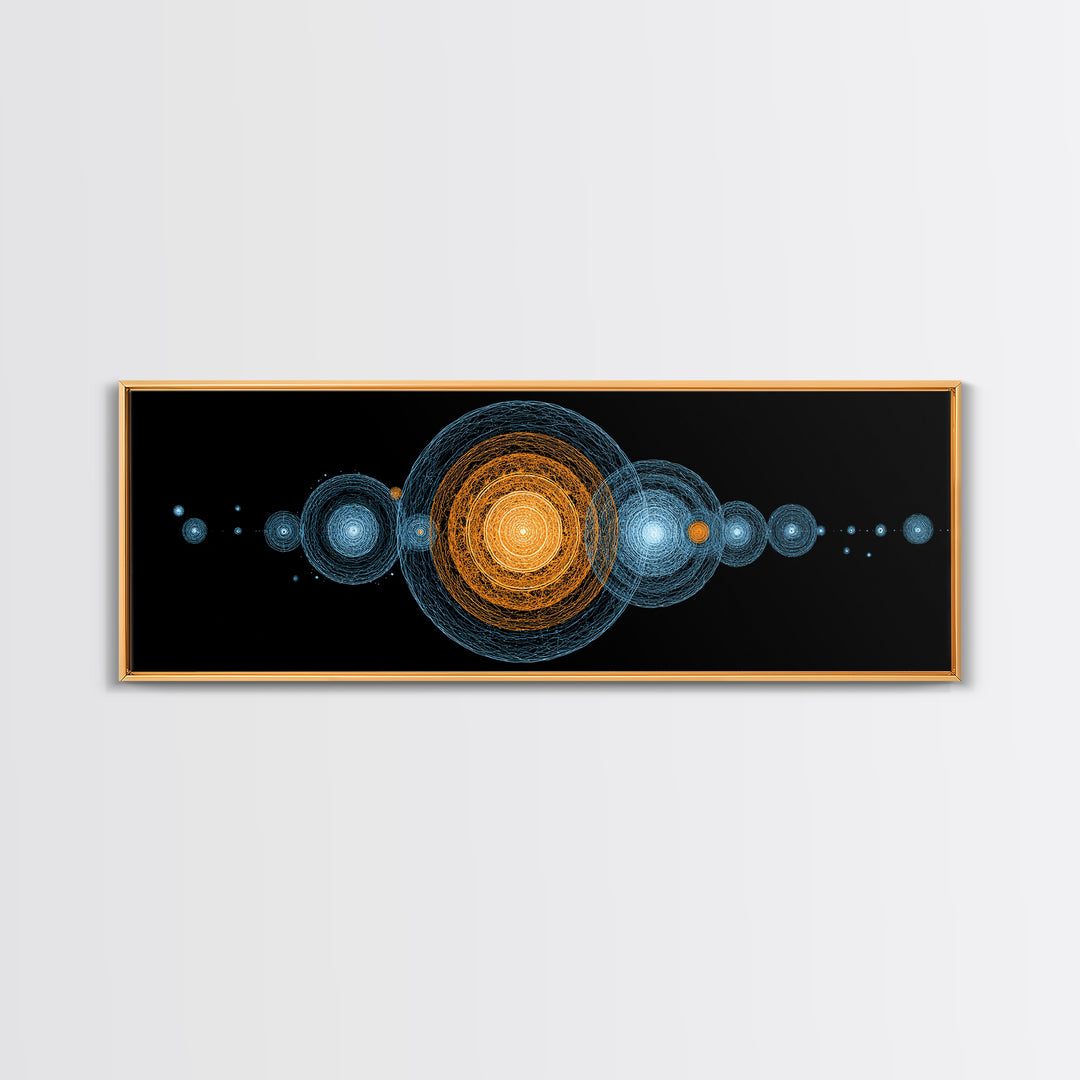 Planetary Orbit Circle Canvas Print, Midcentury Modern Space Wall Art, Blue Orange Geometric Decor, Atomic Abstract Poster