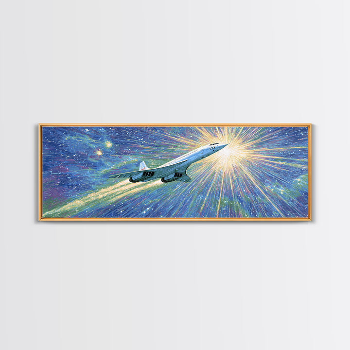 Supersonic Jet In Cosmic Starburst Canvas Print, Retro Sci Fi Wall Decor, Midcentury Modern Art, Space Poster Gift, Home Office Decor