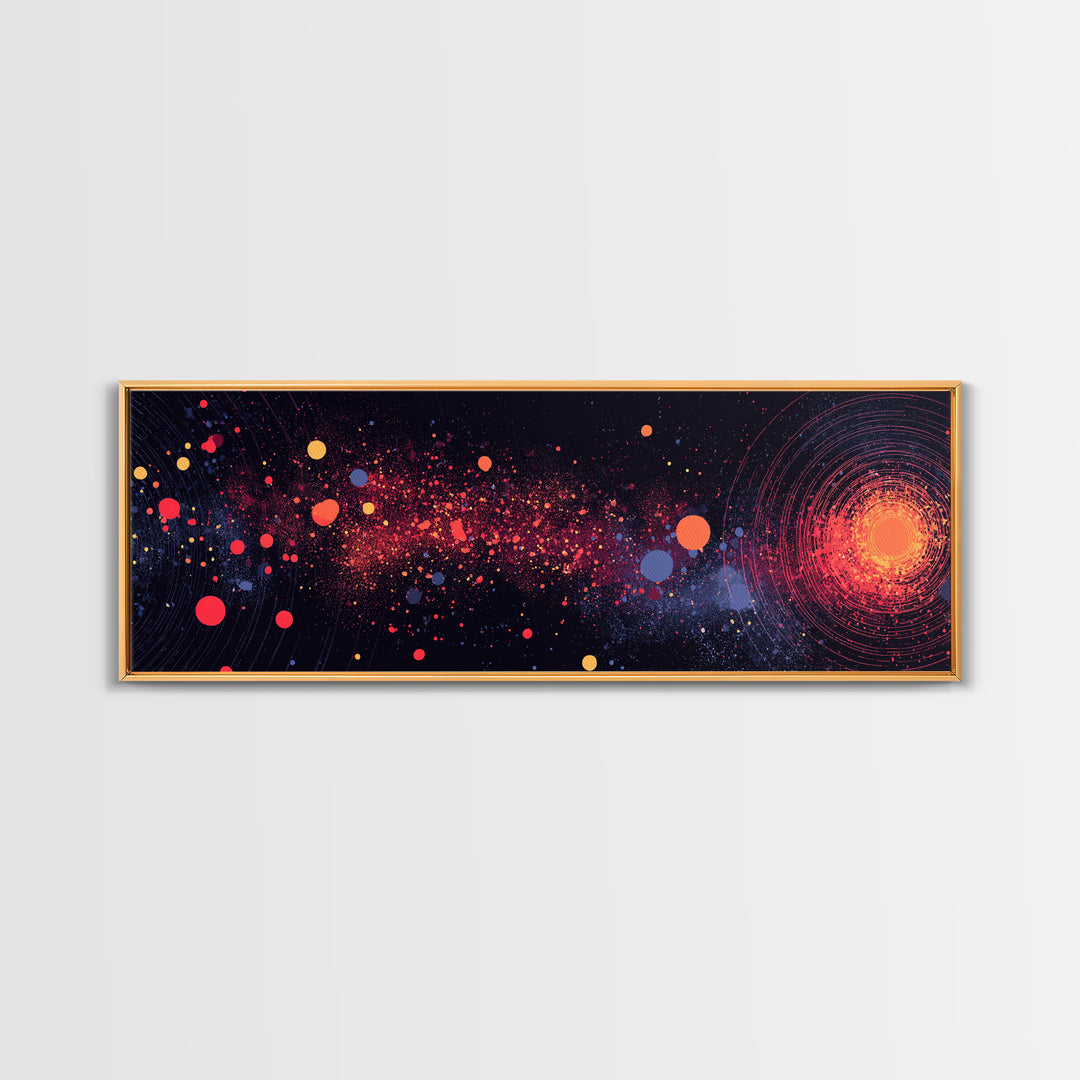Orange Galaxy Burst With Orbiting Dots Canvas Print, Space Abstract Art, Cosmic Retro Wall Decor, Modern Art Poster, Home Decor
