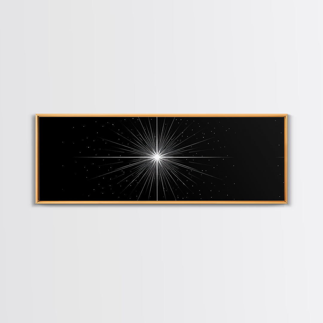 Monochrome Starburst Light On Black Wall Art, Minimalist Abstract Poster, Op Art Print, Modern Geometric Home Decor Gift