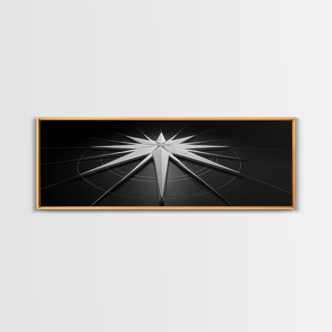 Futuristic White Star Sculpture Canvas Print, Black And White Wall Art, Modern Geometric Decor, Sci Fi Office Poster Gift