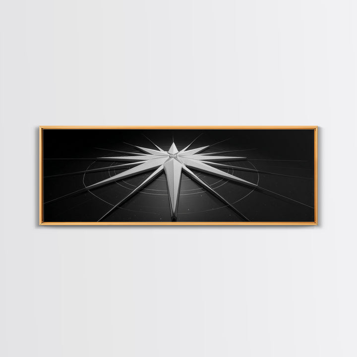 Futuristic White Star Sculpture Canvas Print, Black And White Wall Art, Modern Geometric Decor, Sci Fi Office Poster Gift