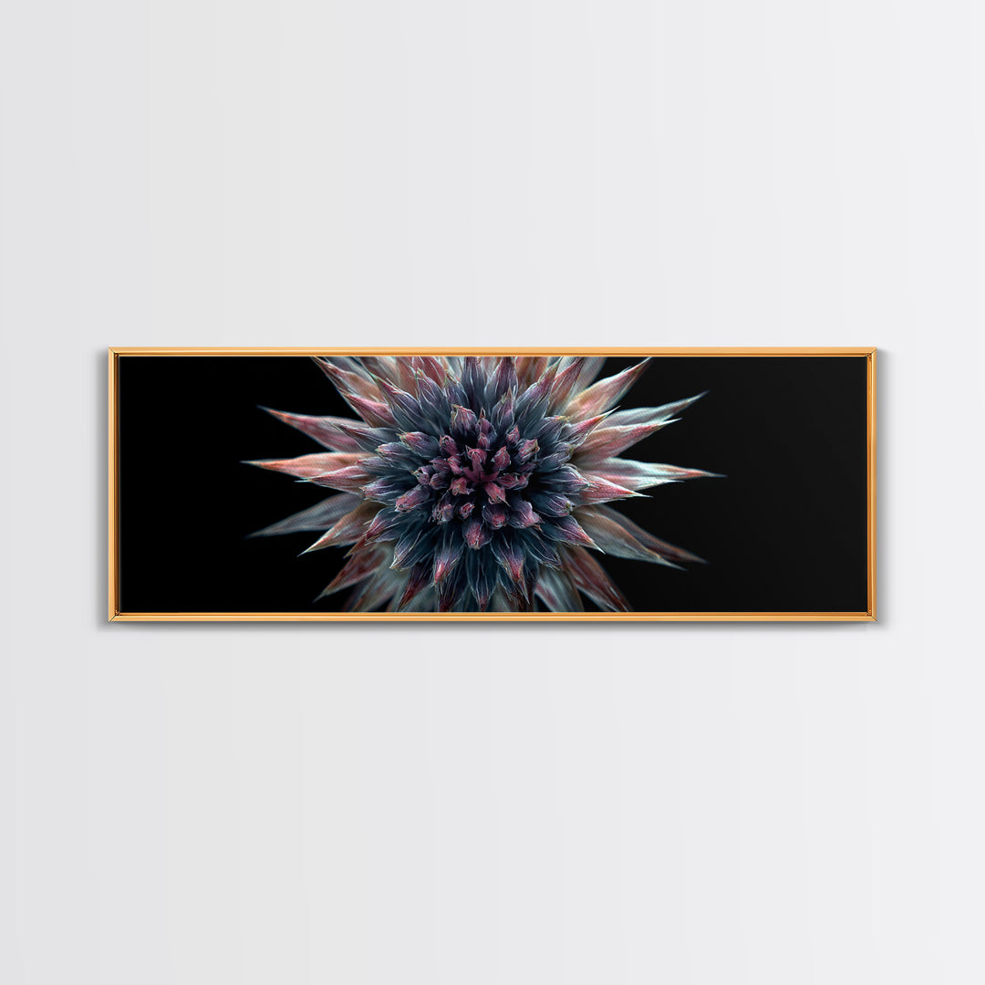 Dark Metallic Spiked Floral Bloom Framed Canvas Print, Modern Abstract Art, Black Wall Art, Statement Wall Decor For Living Room