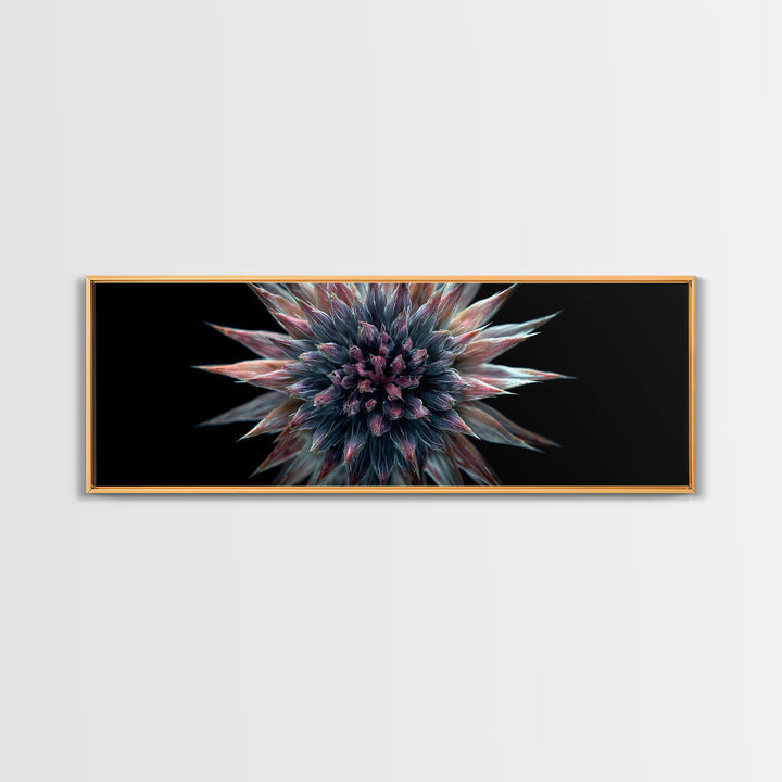 Dark Metallic Spiked Floral Bloom Framed Canvas Print, Modern Abstract Art, Black Wall Art, Statement Wall Decor For Living Room