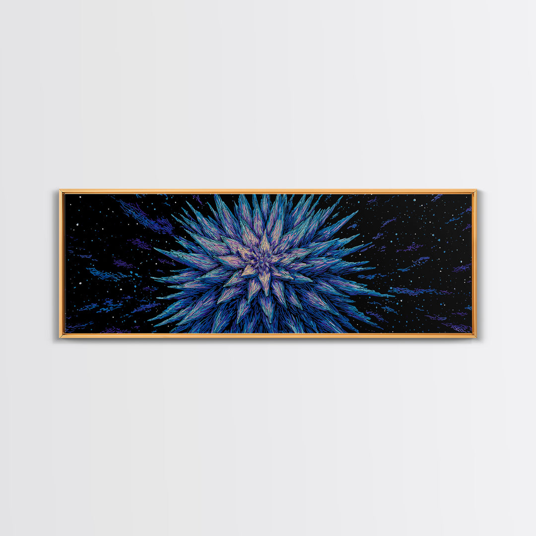 Electric Blue Crystal Explosion Canvas Print, Modern Abstract Art, Cosmic Retro Wall Art, Large Sci Fi Retro Art, Office Decor