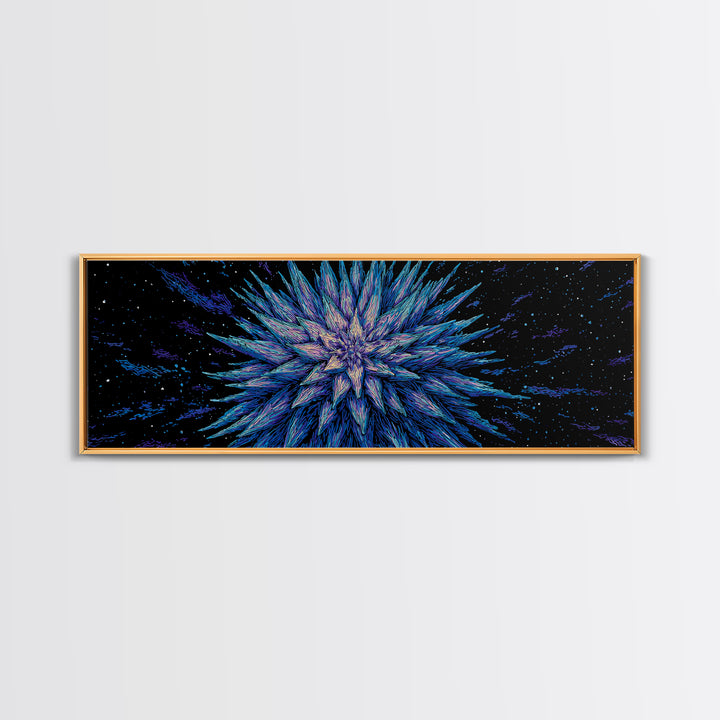 Electric Blue Crystal Explosion Canvas Print, Modern Abstract Art, Cosmic Retro Wall Art, Large Sci Fi Retro Art, Office Decor