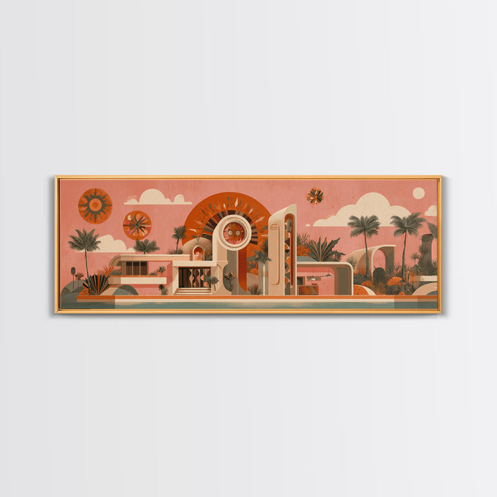 Peach Palm Springs Desert House Canvas Print, Midcentury Modern Wall Art, Retro Architecture Poster, Orange Home Decor Print