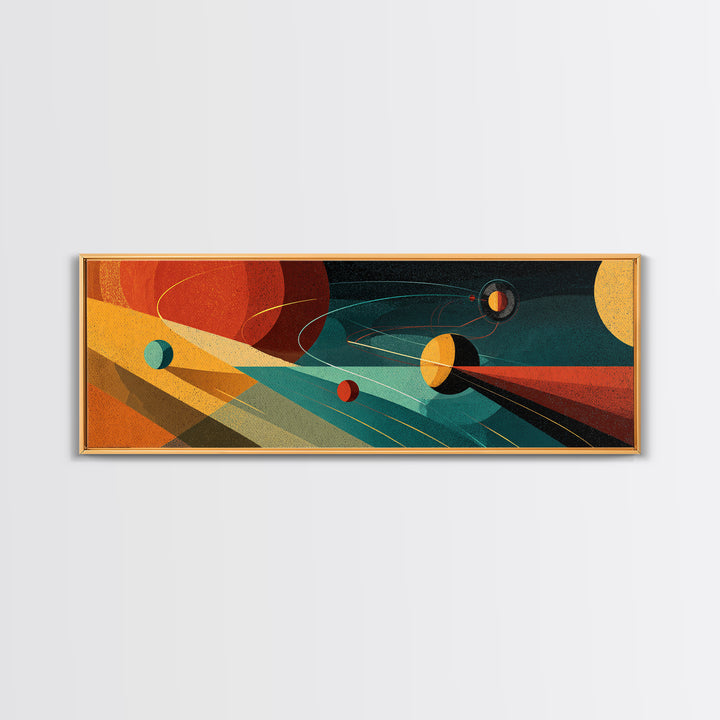 Abstract Planets With Cosmic Light Beams Wall Art, Midcentury Modern Space Poster, Retro Atomic Decor, Colorful Sci Fi Print