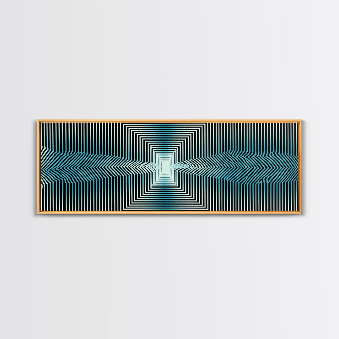 Optical Illusion Line Wall Art, Op Art Geometric Print, Modern Abstract Art, Blue Black Minimalist Decor For Office Gift