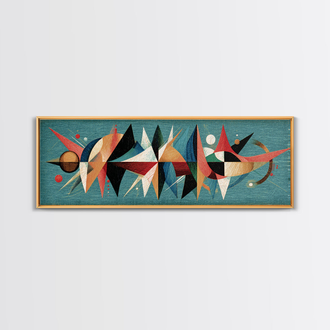 Atomic Abstract Shapes Canvas Print, Teal Midcentury Modern Wall Art, Geometric Retro Poster, Colorful MCM Home Office Decor