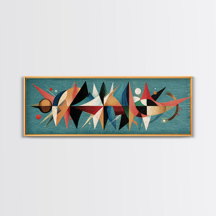 Atomic Abstract Shapes Canvas Print, Teal Midcentury Modern Wall Art, Geometric Retro Poster, Colorful MCM Home Office Decor
