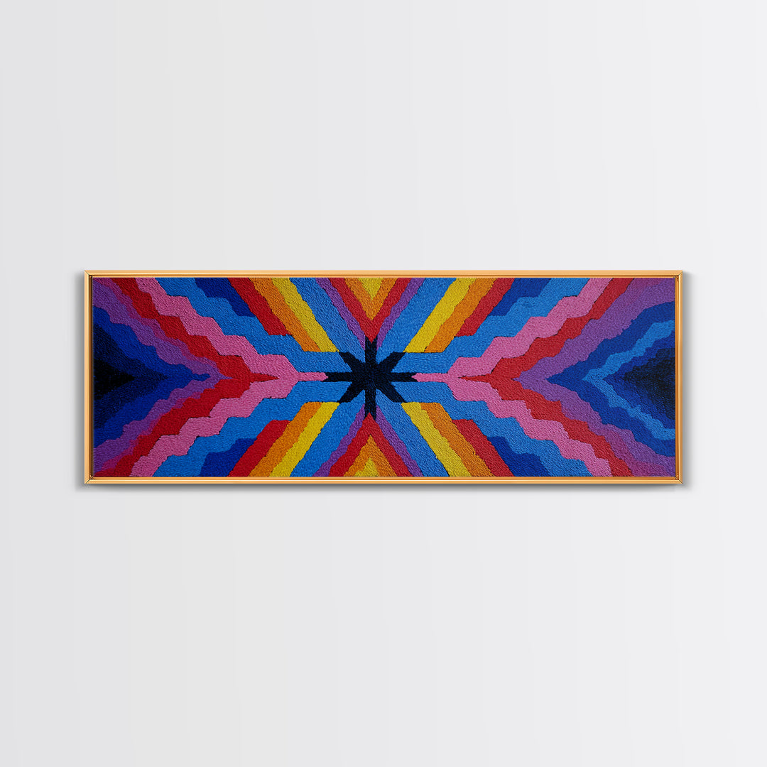 Rainbow Zigzag Kaleidoscope Wall Art, Colorful 70s Retro Poster, Geometric Abstract Art Print, Groovy MCM Living Room Decor
