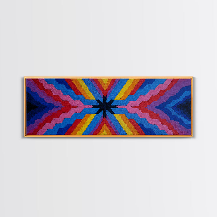 Rainbow Zigzag Kaleidoscope Wall Art, Colorful 70s Retro Poster, Geometric Abstract Art Print, Groovy MCM Living Room Decor