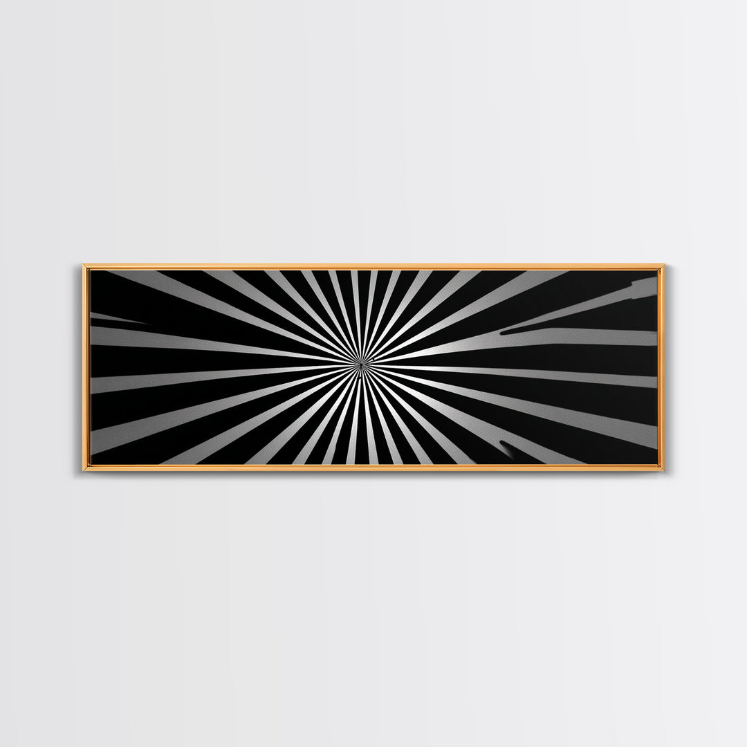 Black And White Radial Op Art Canvas Print, Mid Century Modern Geometric Wall Art, Minimalist Retro Decor For Office Or Den